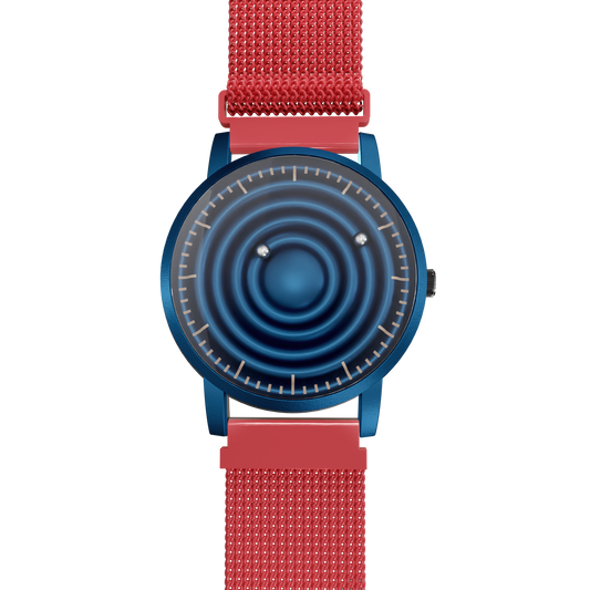 Magneto-Watch-Wave-Blue-Maschenarmband-Rot-Back