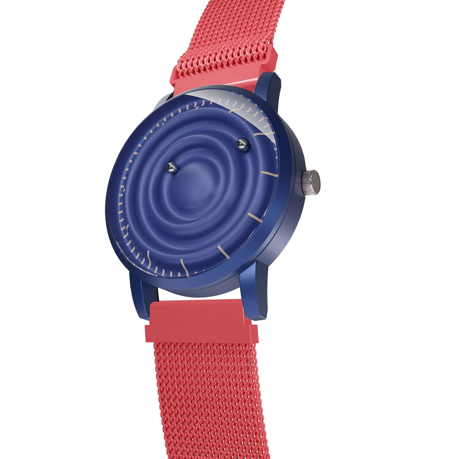     Magneto-Watch-Wave-Blue-Maschenarmband-Rot-Side