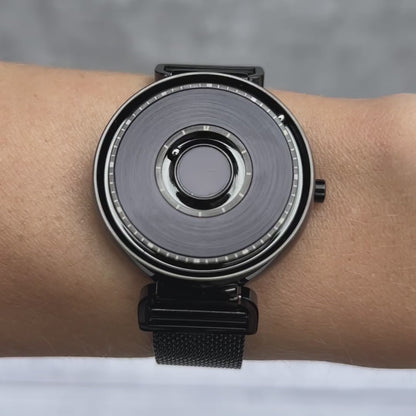 Magneto-Watch-Bella-Black-Anthracite-Maschenarmband-Sicherheitsverschluss-Schwarz-16mm-Handgelenk-Video