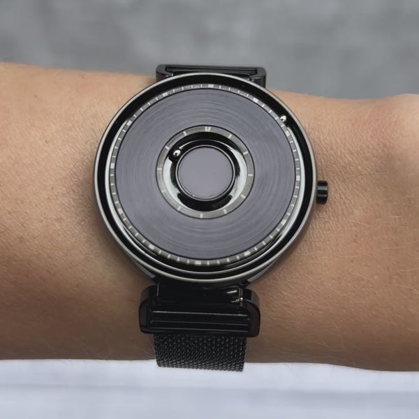 Magneto-Watch-Bella-Black-Anthracite-Maschenarmband-Sicherheitsverschluss-Schwarz-16mm-Handgelenk-Video