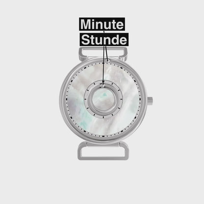 Magneto-Watch-Bella-Pearl-Silver-Satin-Leder-Grau-Kugel-Animation