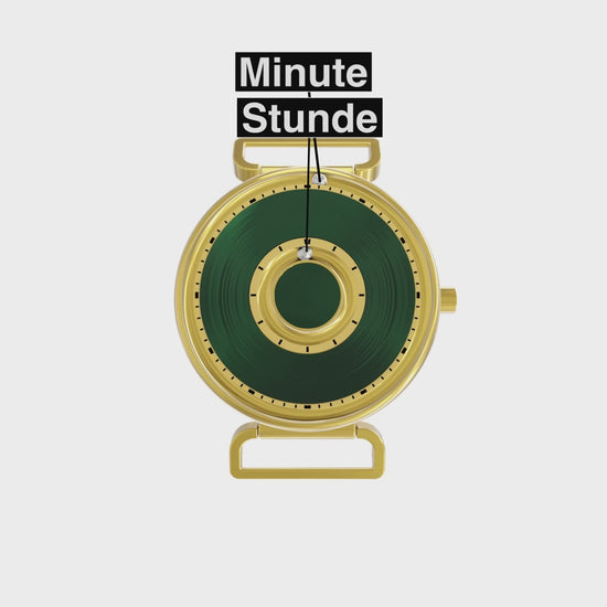 Magneto-Watch-Bella-Gold-Green-Satin-Leder-Grün-Kugel-Animation