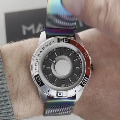 Magneto-Watch-Uranus-Red-Maschenarmband-Flip-Flop-Handgelenk-Video