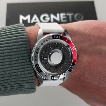 Magneto-Watch-Uranus-Red-Silikon-Weiss-Handgelenk-Video