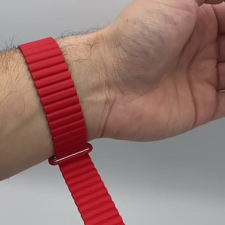 Magneto-Watch-Komet-Silver-Kunstleder-Magnetisch-Rot-Handgelenk-Video