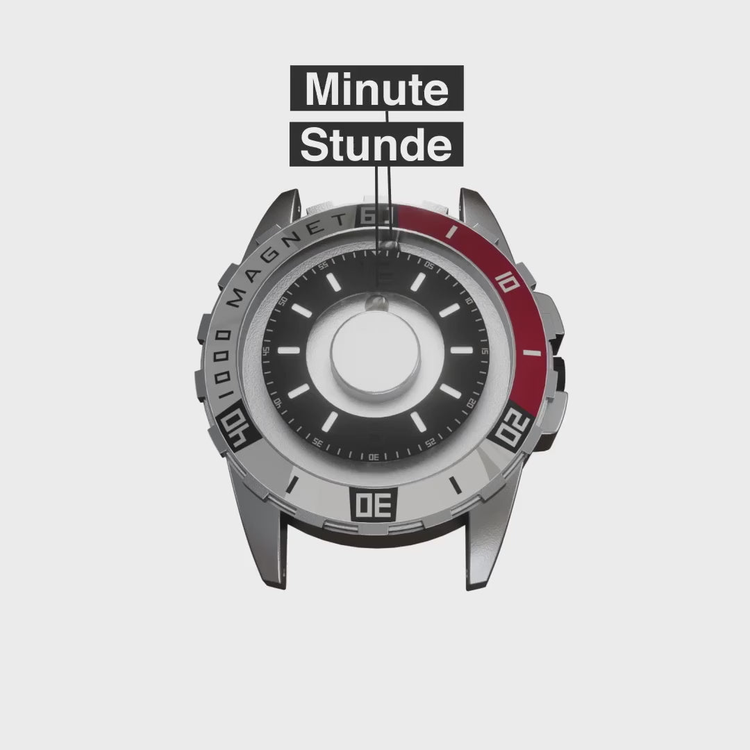 Magneto-Watch-Uranus-Red-Maschenarmband-Silber-Kugel-Animation