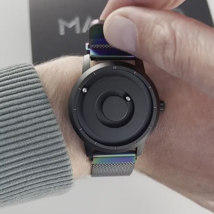 Magneto-Watch-Jupiter-Black-Maschenarmband-Flip-Flop-Handgelenk-Video