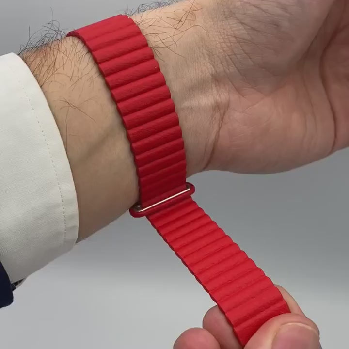 Magneto-Watch-Jupiter-Blue-Kunstleder-Magnetisch-Rot-Handgelenk-Video