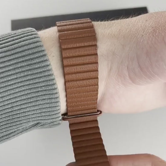 Magneto-Watch-Jupiter-Blue-Kunstleder-Magnetisch-Braun-Handgelenk-Video