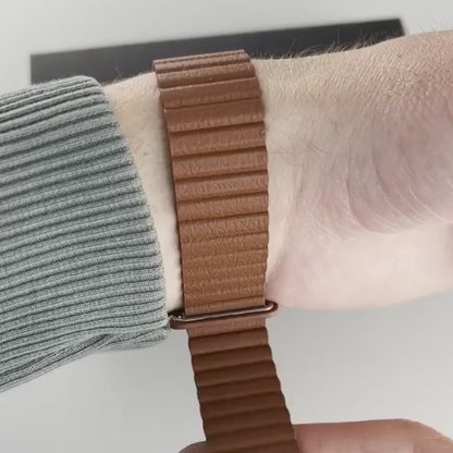 Magneto-Watch-Jupiter-Blue-Kunstleder-Magnetisch-Braun-Handgelenk-Video