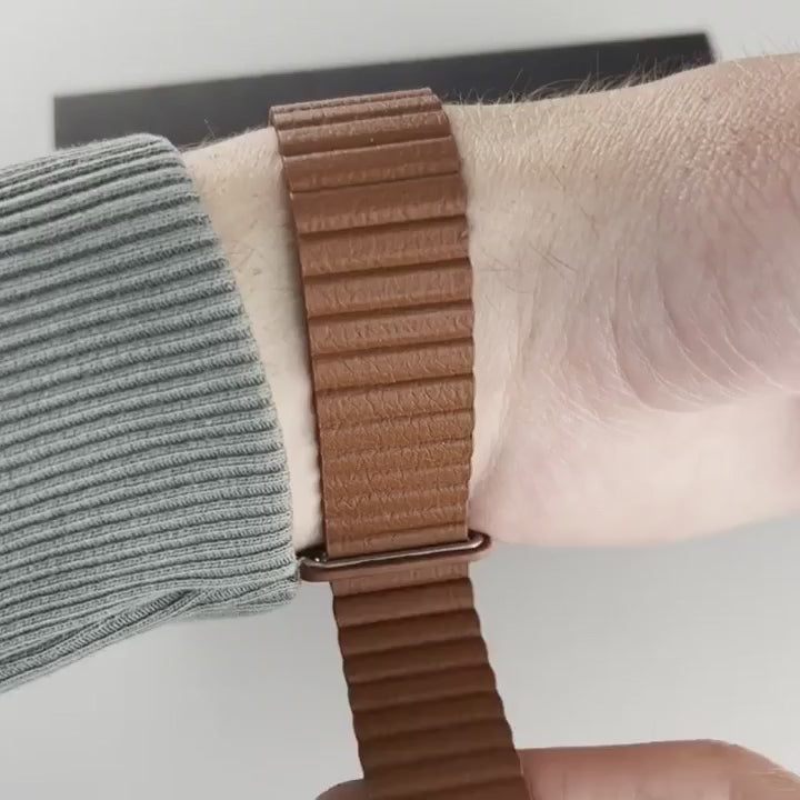 Magneto-Watch-Jupiter-Blue-Kunstleder-Magnetisch-Braun-Handgelenk-Video