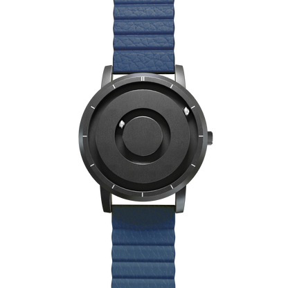 Magneto-Watch-Jupiter-Black-Kunstleder-Magnetisch-Blau-Front