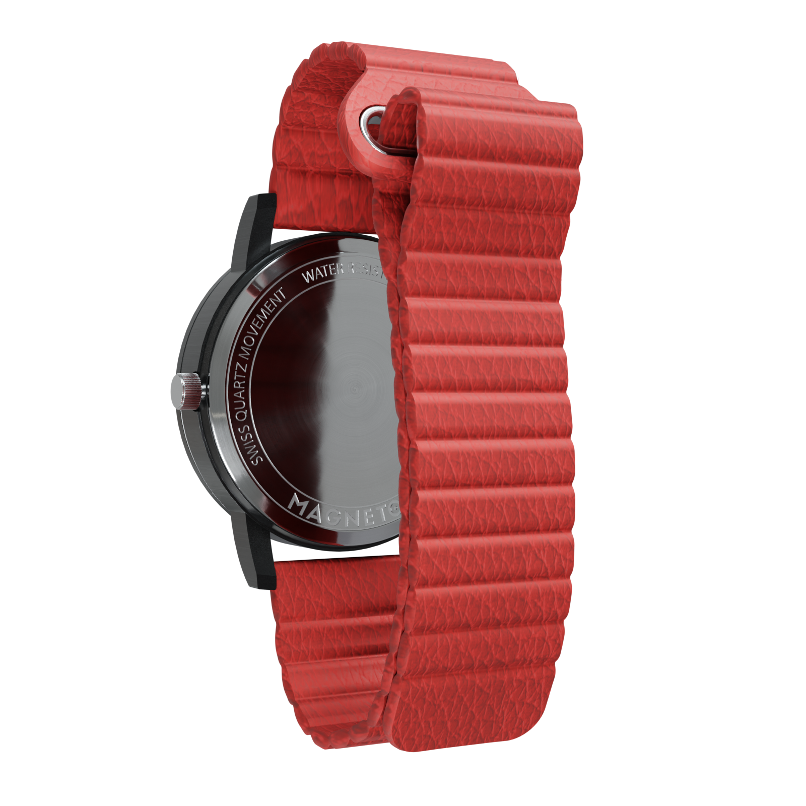 Magneto-Watch-Jupiter-Black-Kunstleder-Magnetisch-Rot-Back