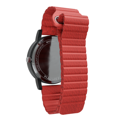 Magneto-Watch-Jupiter-Black-Kunstleder-Magnetisch-Rot-Back
