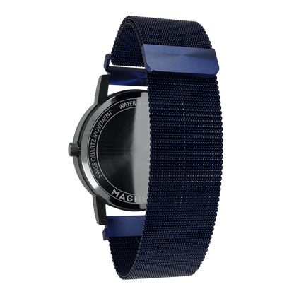 Magneto-Watch-Jupiter-Black-Maschenarmband-Blau-Back
