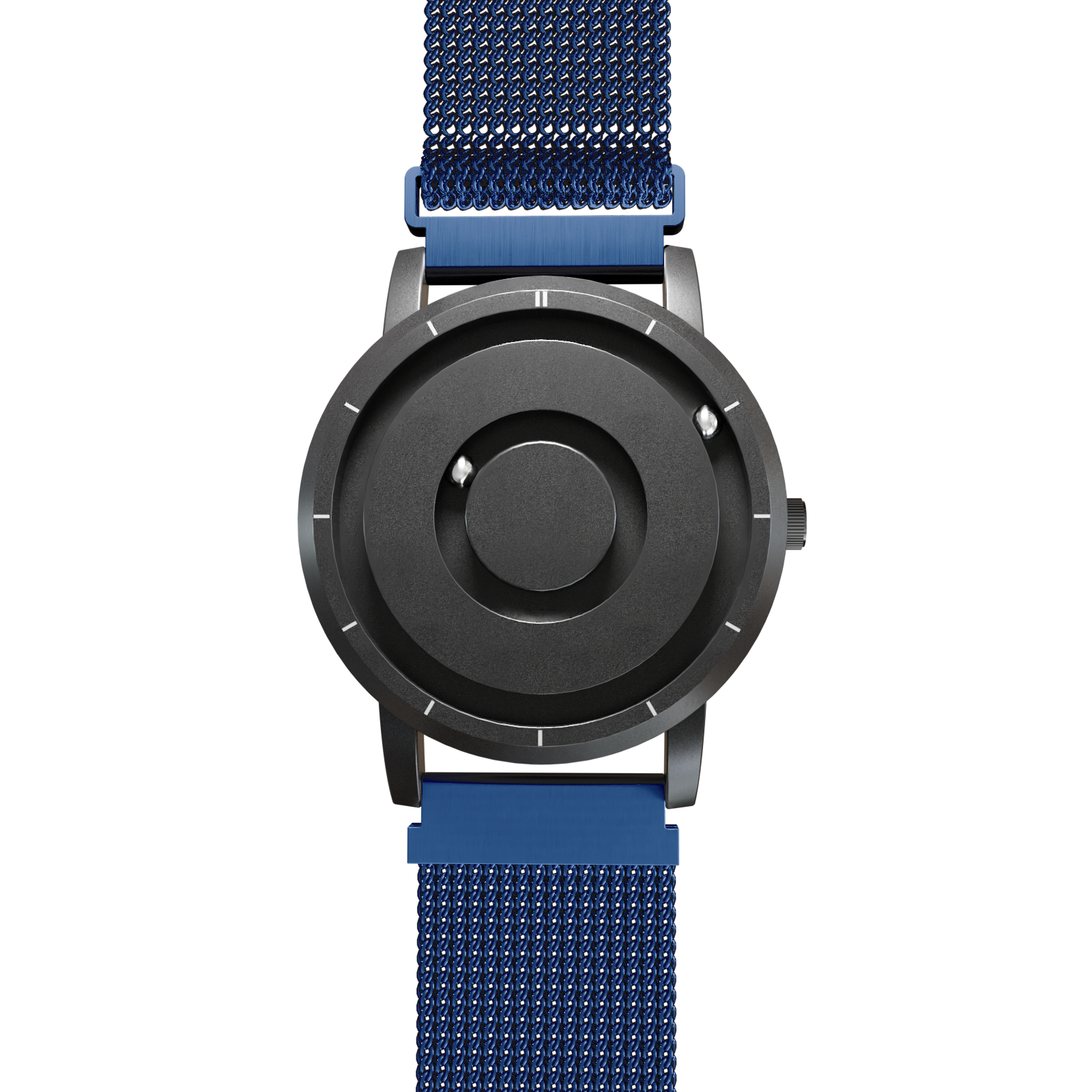Magneto-Watch-Jupiter-Black-Maschenarmband-Blau-Front