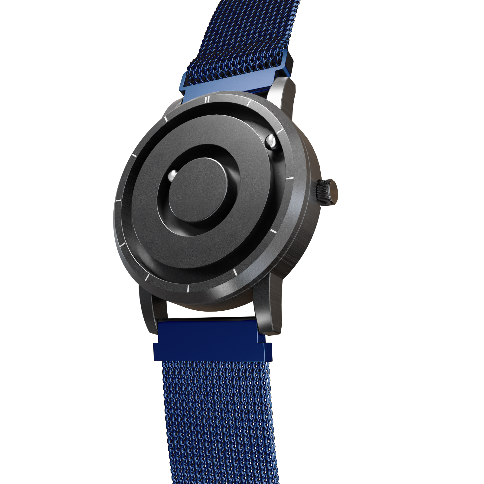    Magneto-Watch-Jupiter-Black-Maschenarmband-Blau-Side