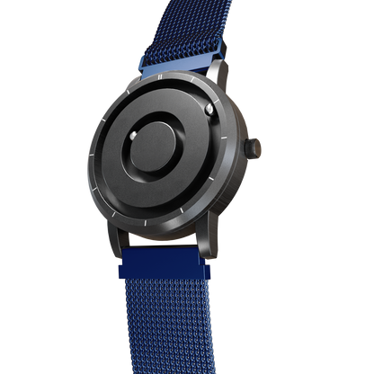    Magneto-Watch-Jupiter-Black-Maschenarmband-Blau-Side