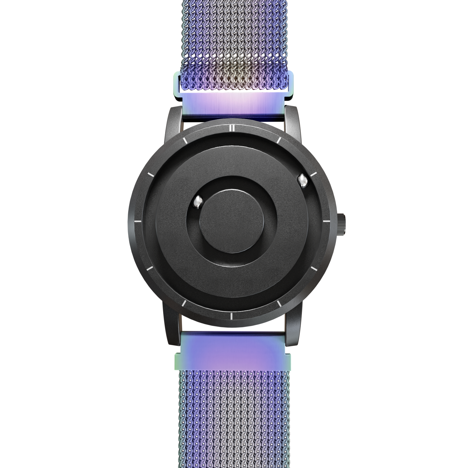    Magneto-Watch-Jupiter-Black-Maschenarmband-Flip-Flop-Front
