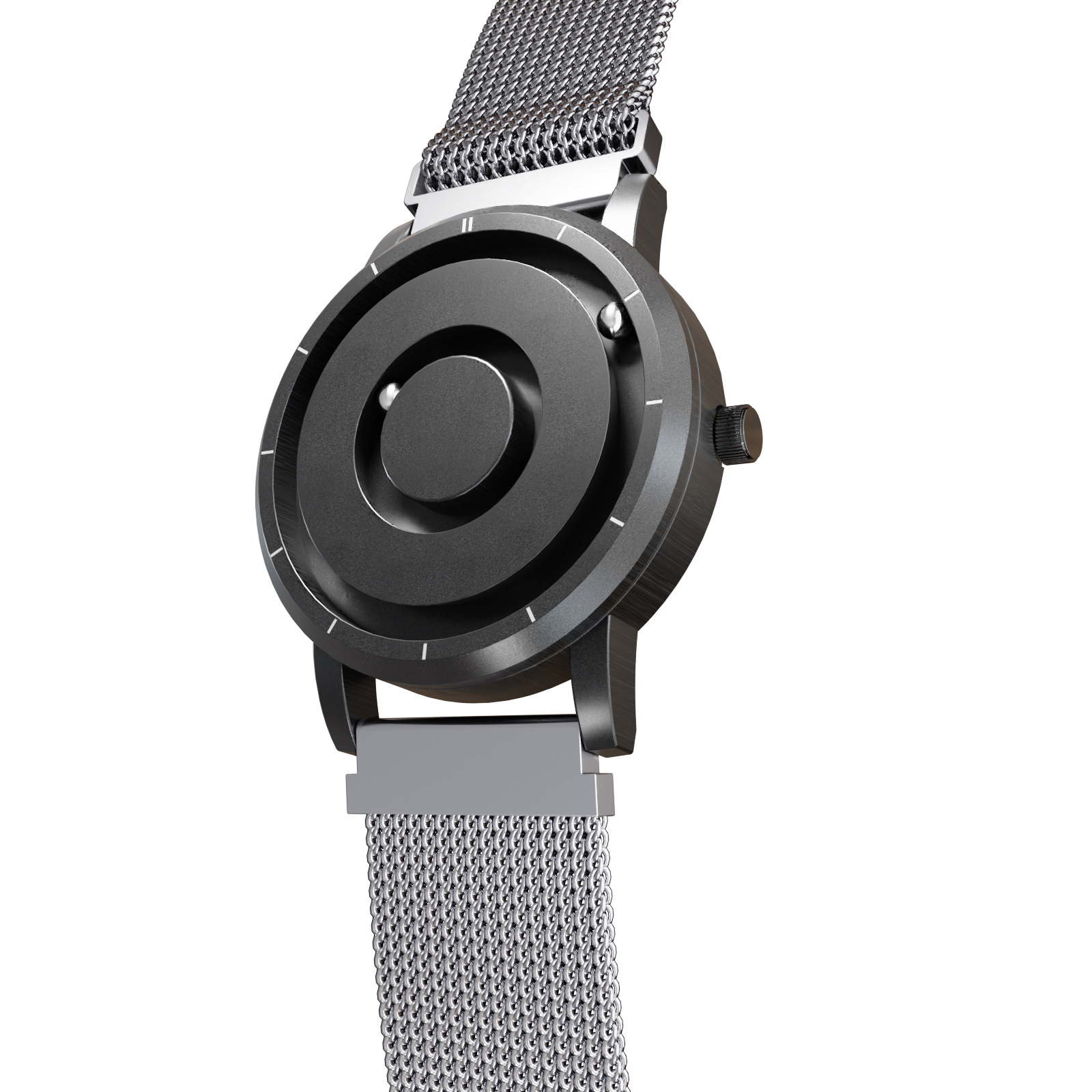     Magneto-Watch-Jupiter-Black-Maschenarmband-Silber-Side