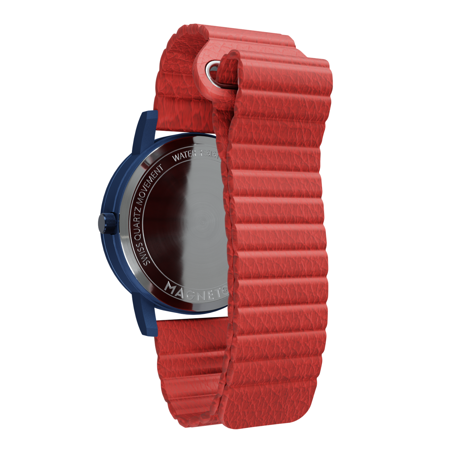 Magneto-Watch-Jupiter-Blue-Kunstleder-Magnetisch-Rot-Back