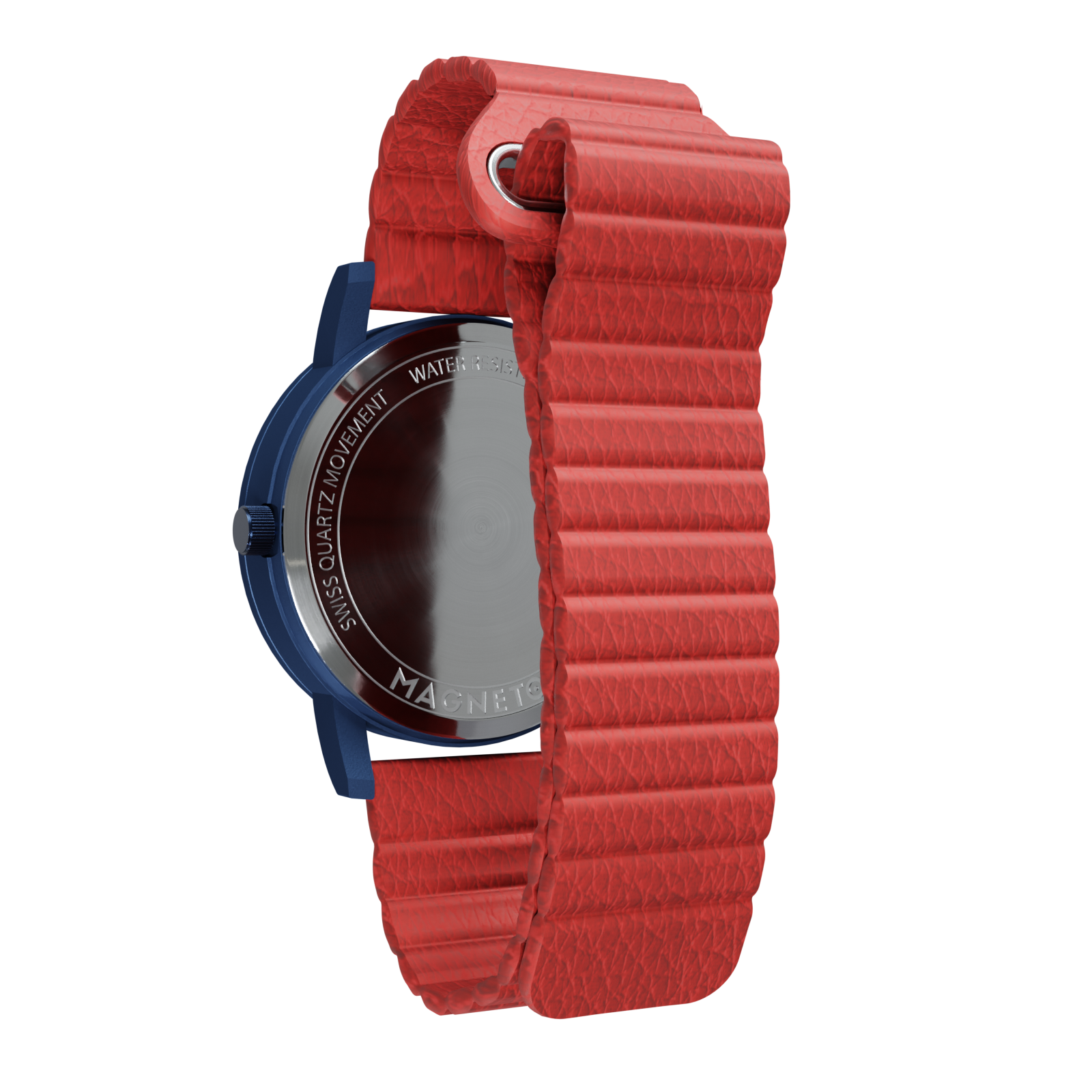 Magneto-Watch-Jupiter-Blue-Kunstleder-Magnetisch-Rot-Back