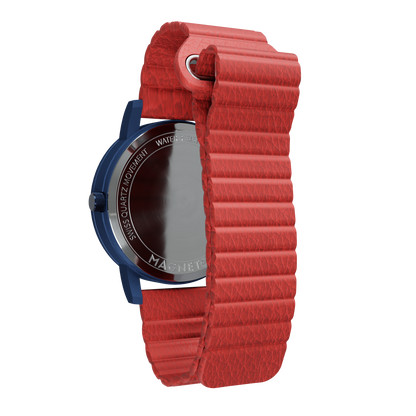 Magneto-Watch-Jupiter-Blue-Kunstleder-Magnetisch-Rot-Back