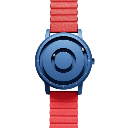 Magneto-Watch-Jupiter-Blue-Kunstleder-Magnetisch-Rot-Front