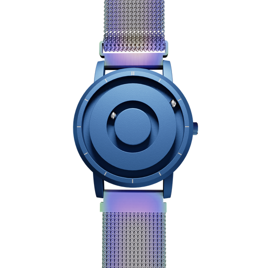 Magneto-Watch-Jupiter-Blue-Maschenarmband-Flip-Flop-Front