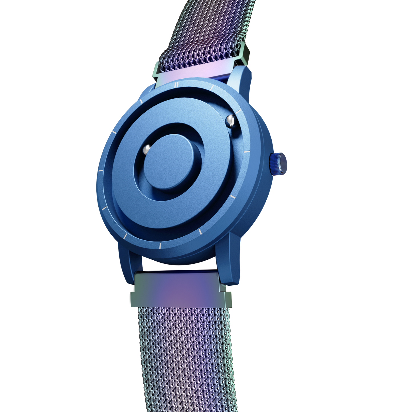    Magneto-Watch-Jupiter-Blue-Maschenarmband-Flip-Flop-Side