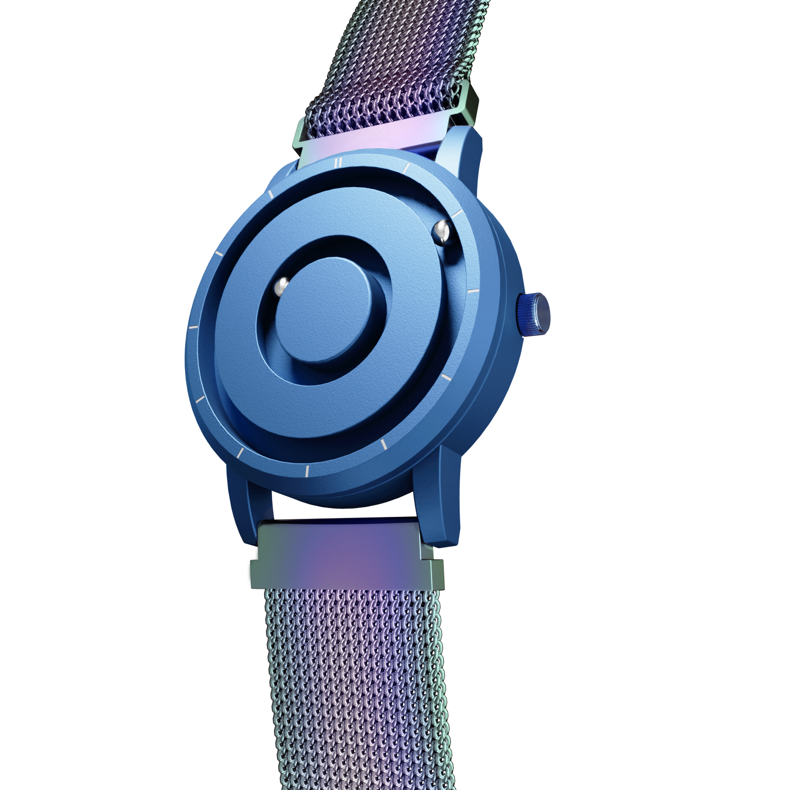    Magneto-Watch-Jupiter-Blue-Maschenarmband-Flip-Flop-Side