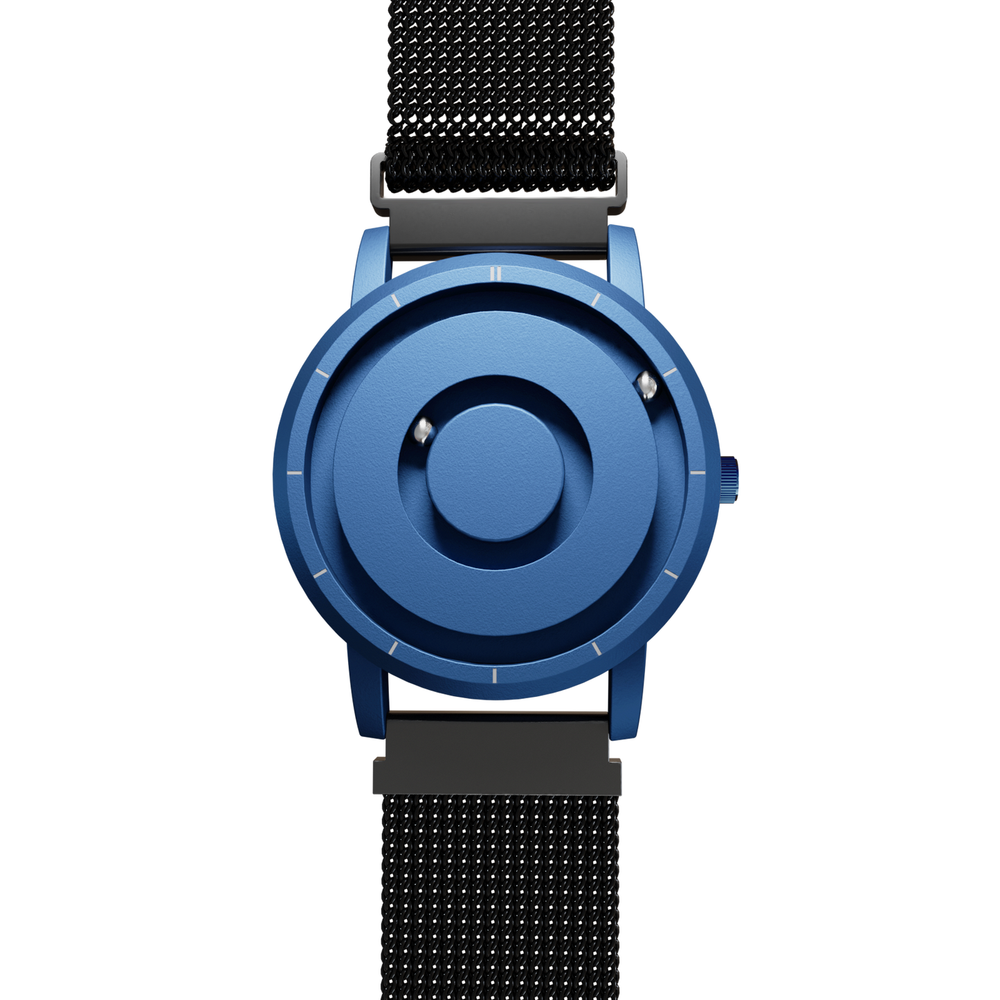 Magneto-Watch-Jupiter-Blue-Maschenarmband-Schwarz-Front
