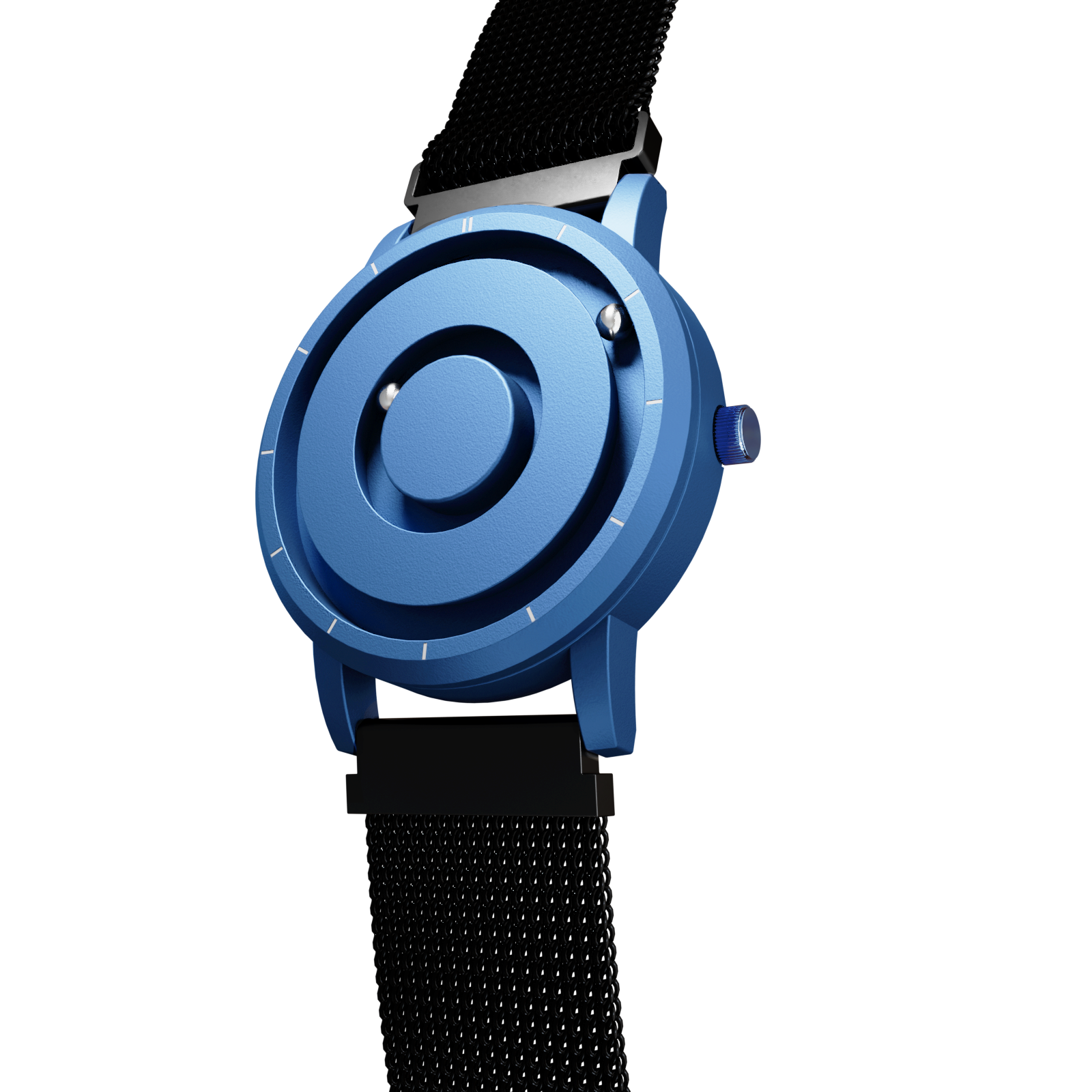 Magneto-Watch-Jupiter-Blue-Maschenarmband-Schwarz-Side