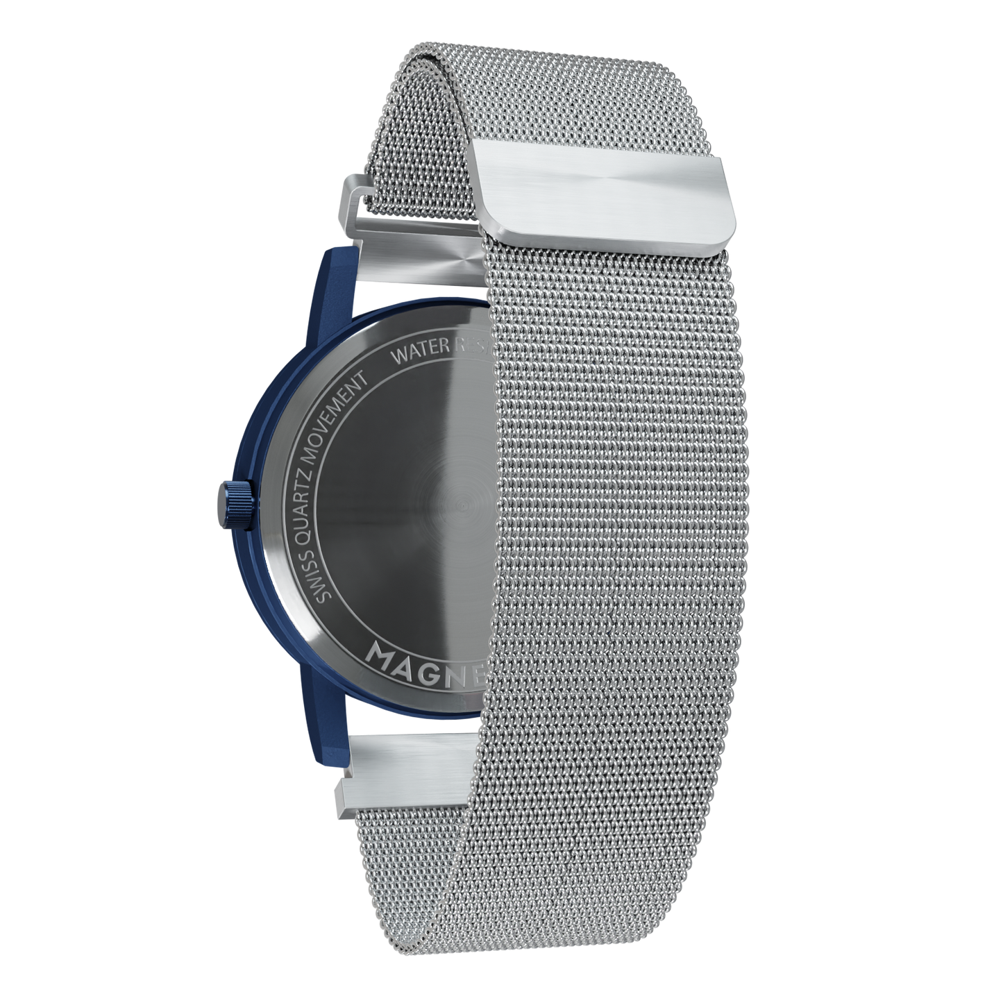 Magneto-Watch-Jupiter-Blue-Maschenarmband-Silber-Back