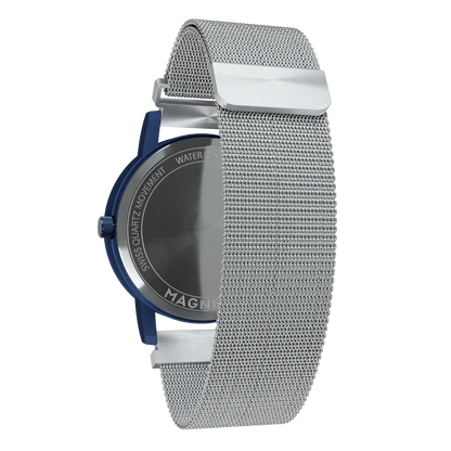Magneto-Watch-Jupiter-Blue-Maschenarmband-Silber-Back