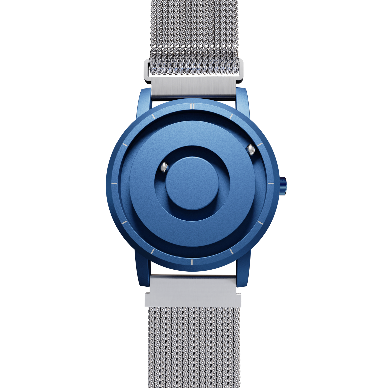 Magneto-Watch-Jupiter-Blue-Maschenarmband-Silber-Front