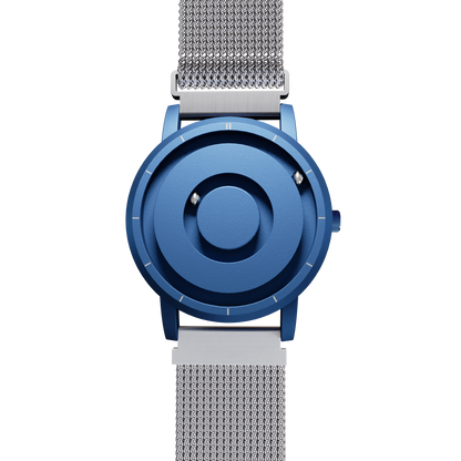 Magneto-Watch-Jupiter-Blue-Maschenarmband-Silber-Front