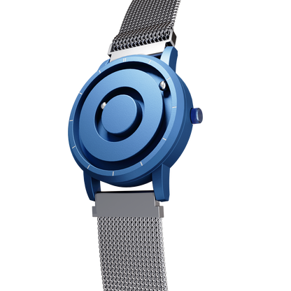 Magneto-Watch-Jupiter-Blue-Maschenarmband-Silber-Side