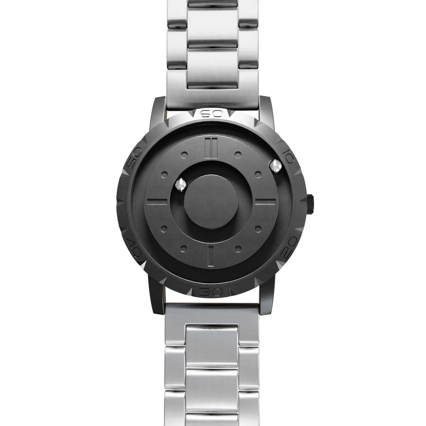 Magneto-Watch-Komet-Black-Edelstahl-Silber-Front