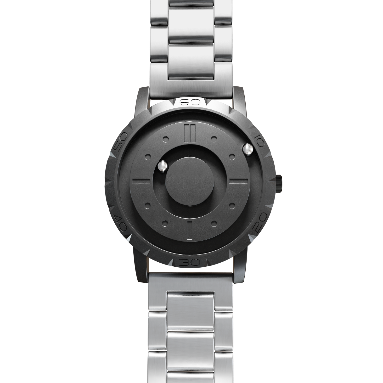 Magneto-Watch-Komet-Black-Edelstahl-Silber-Front