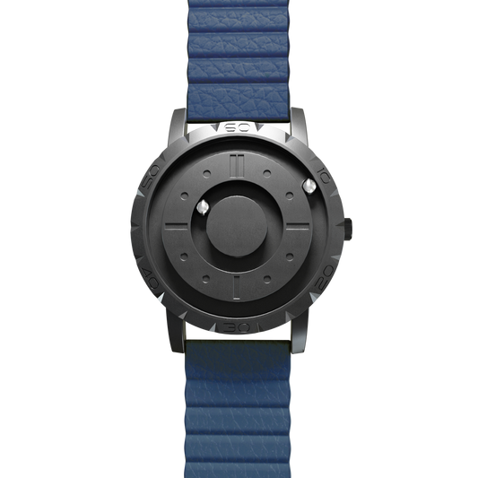 Magneto-Watch-Komet-Black-Kunstleder-Magnetisch-Blau-Front