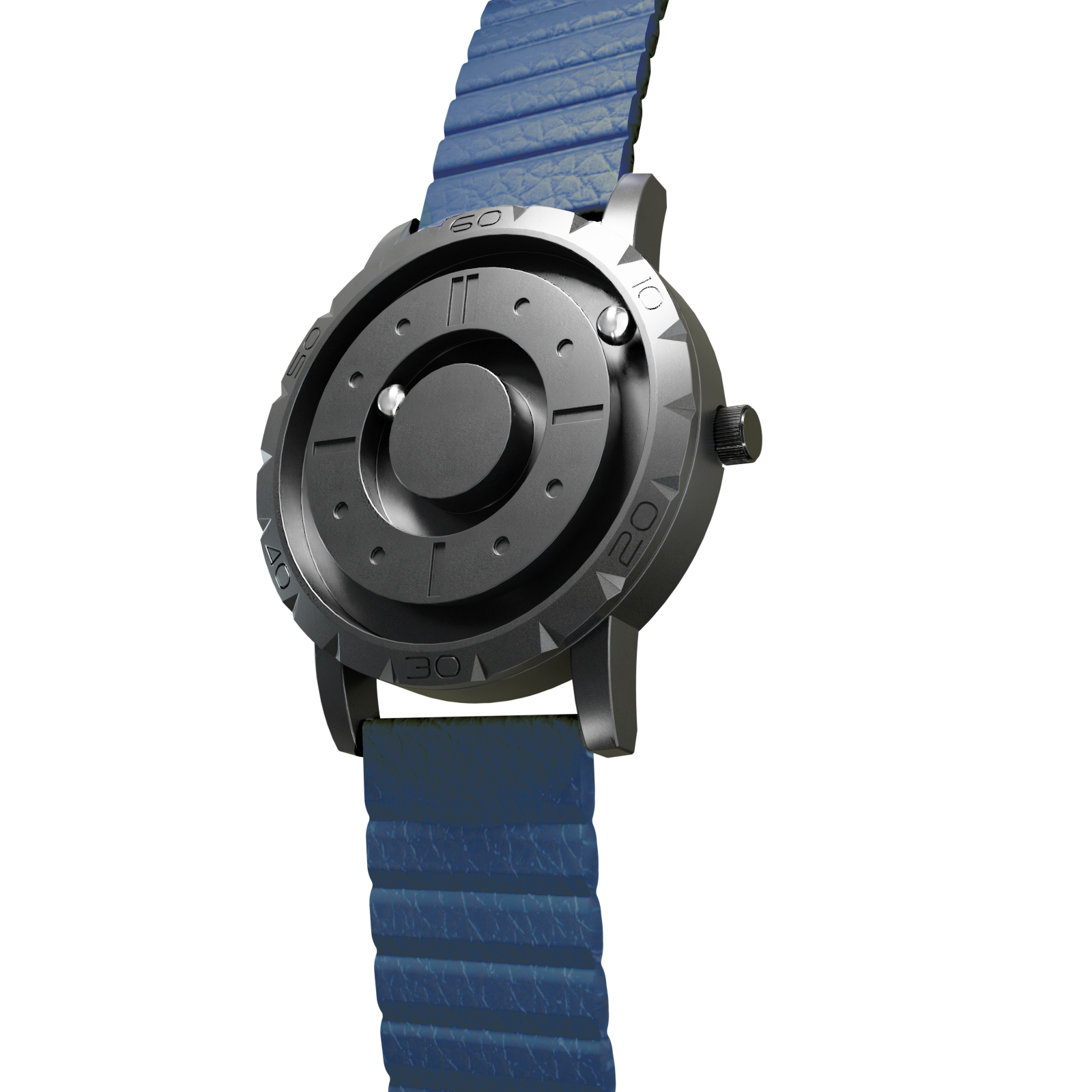 Magneto-Watch-Komet-Black-Kunstleder-Magnetisch-Blau-Side