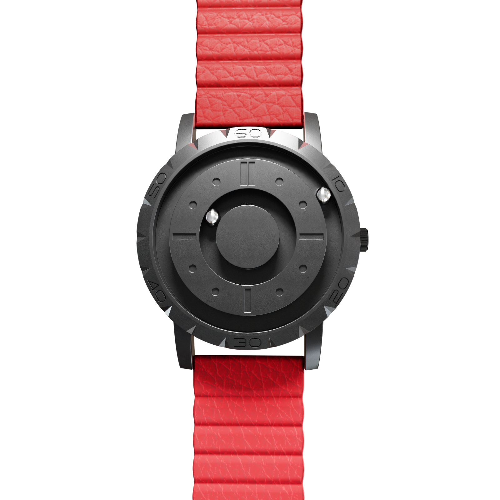 Magneto-Watch-Komet-Black-Kunstleder-Magnetisch-Rot-Front