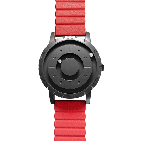 Magneto-Watch-Komet-Black-Kunstleder-Magnetisch-Rot-Front
