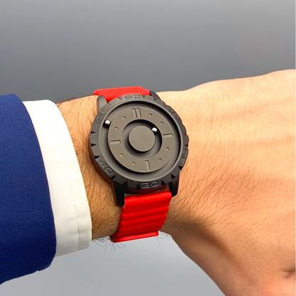 Magneto-Watch-Komet-Black-Kunstleder-Magnetisch-Rot-Lifestyle-Handgelenk