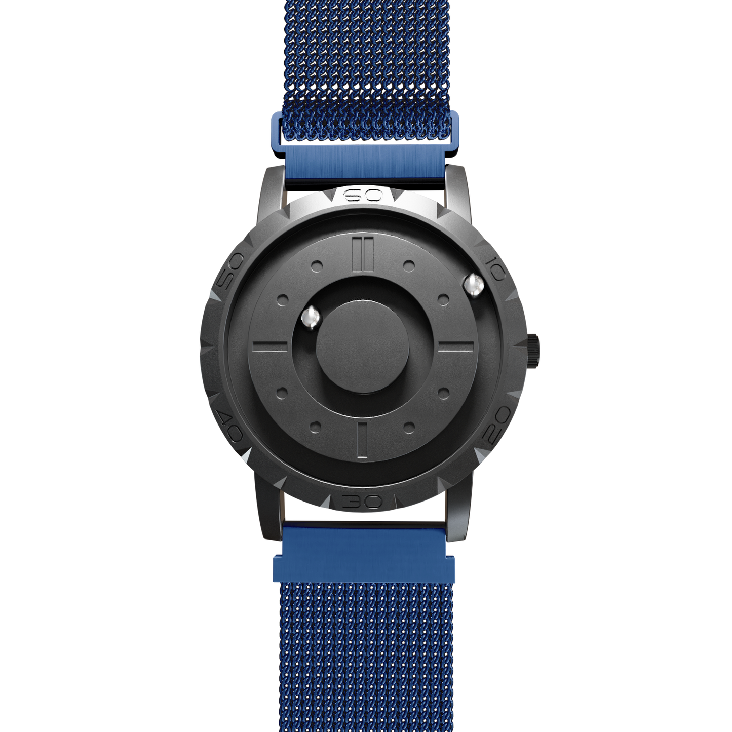 Magneto-Watch-Komet-Black-Maschenarmband-Blau-Front