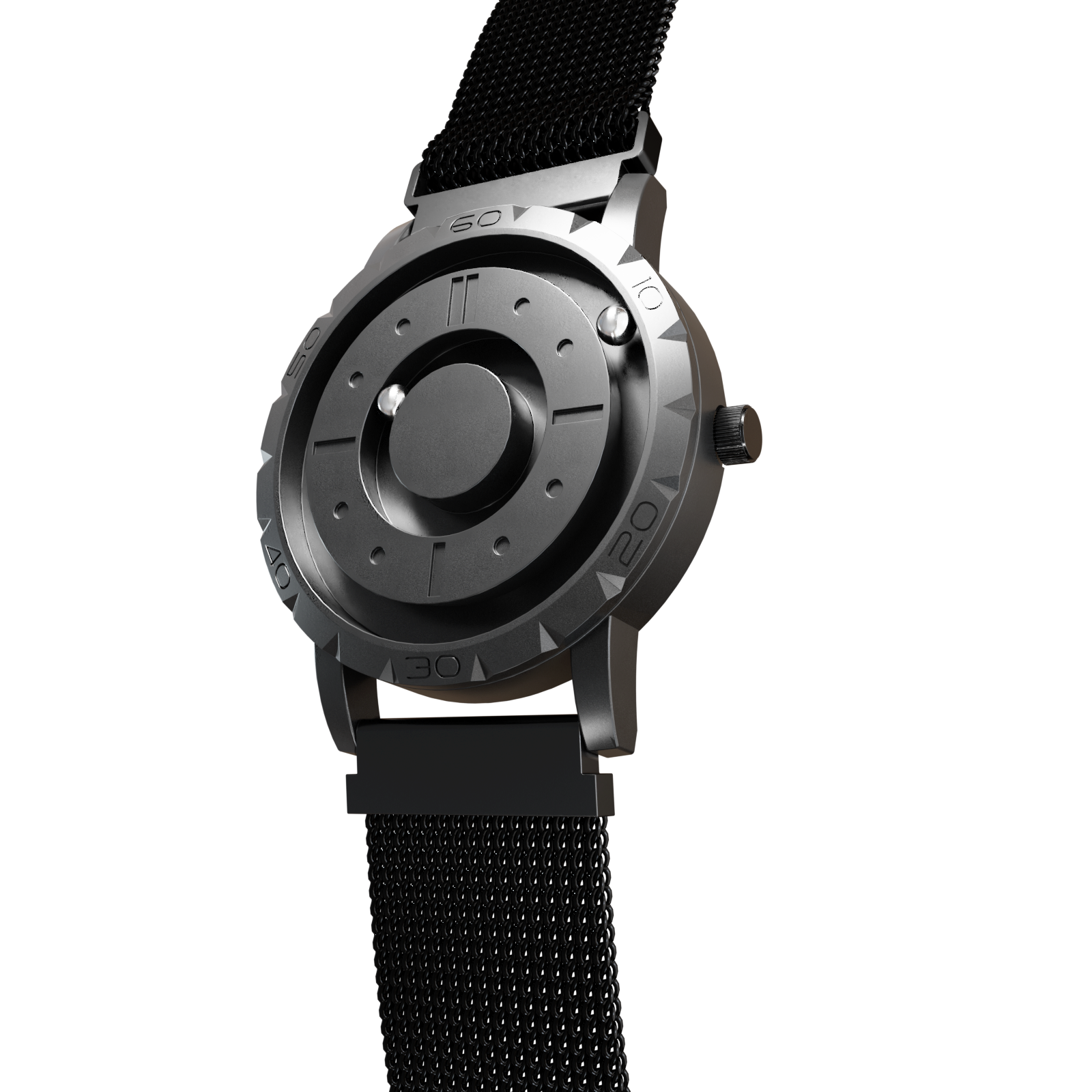 Magneto-Watch-Komet-Black-Maschenarmband-Schwarz-Side