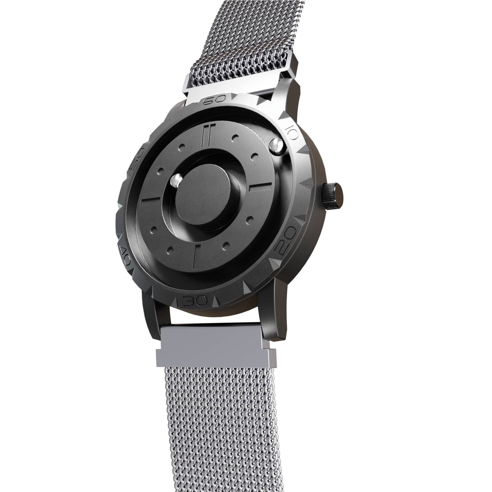 Magneto-Watch-Komet-Black-Maschenarmband-Silber-Side