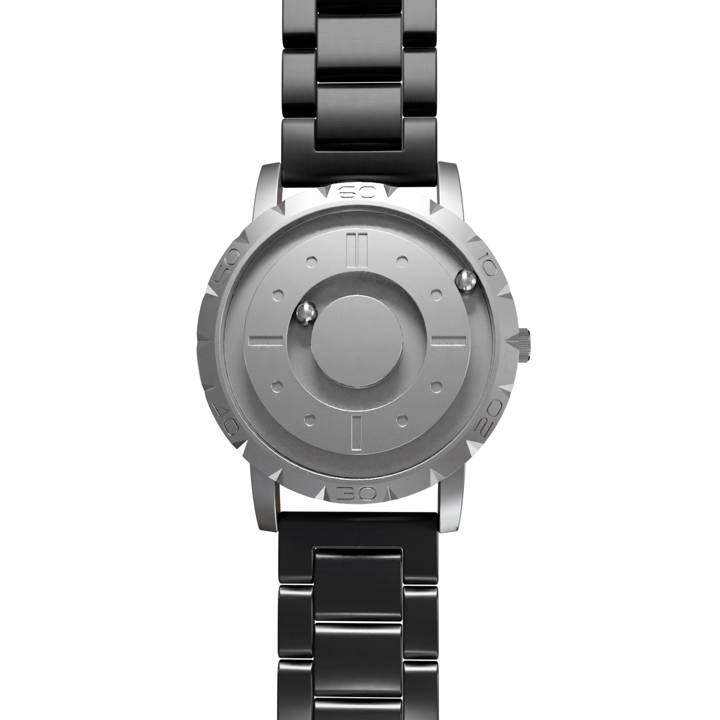 Magneto-Watch-Komet-Silver-Edelstahl-Schwarz-Front