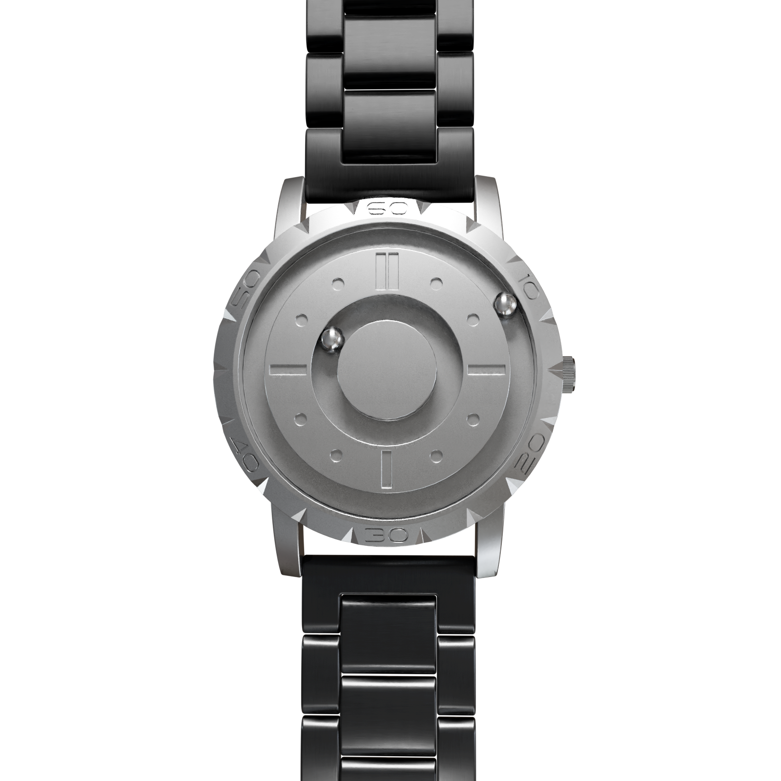 Magneto-Watch-Komet-Silver-Edelstahl-Schwarz-Front